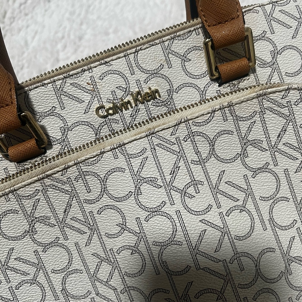 Calvin Klein Monogram Cream and Tan Satchel - Picture 2 of 8